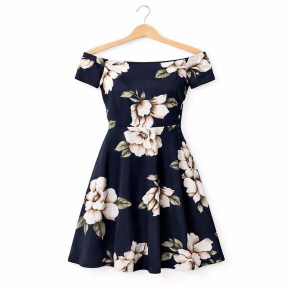 #67 ECLIPSE | Navy Blue & Cream Magnolia Dress - Women’s Small - Picture 1 of 6